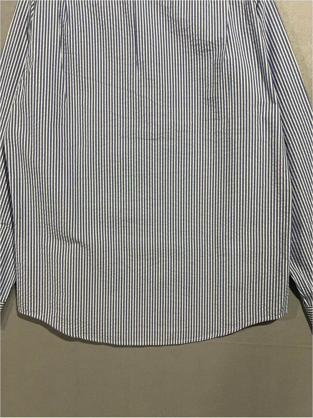 Longchamp Shirt Men’s Large Blue White Vertical Striped Band-Collar Long Sleeve - Picture 7 of 15